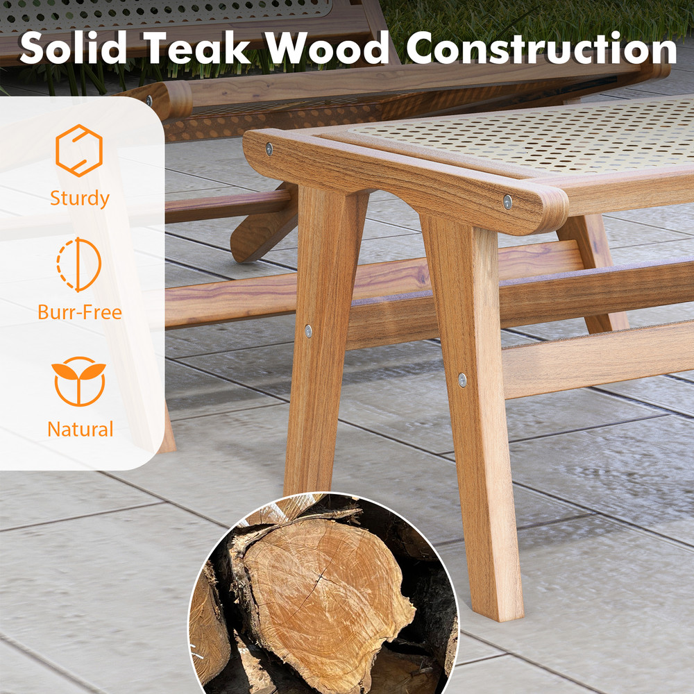 Boho Natural Teak Wooden Foot Rest With Handwoven Rattan Rustic Accent Stool For Indoor Use Lounge  4