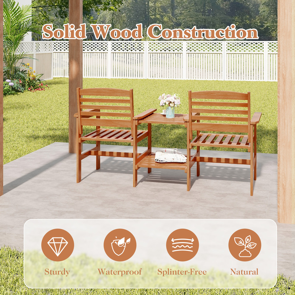 Outdoor Patio Wood Conversation Set With Coffee Table And Umbrella Hole Solid Wood Furniture For De 5