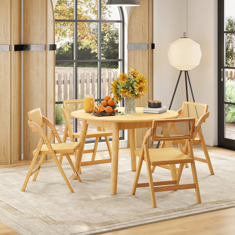 Rattan Cane Folding Dining Chairs With 360 Rotatable Backrests Foldable Boho Bamboo Chairs For Home 2