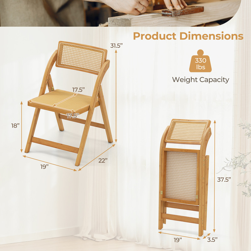 Rattan Cane Folding Dining Chairs With 360 Rotatable Backrests Foldable Boho Bamboo Chairs For Home 7