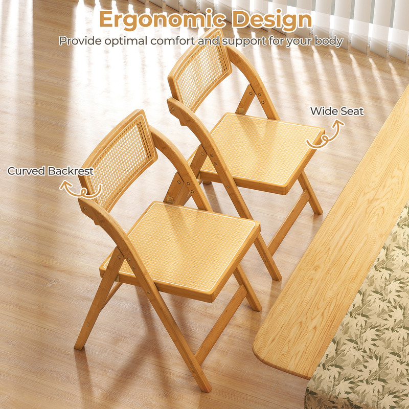 Rattan Cane Folding Dining Chairs With 360 Rotatable Backrests Foldable Boho Bamboo Chairs For Home 6