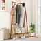 Rustic Bamboo Clothes Rack With Hanging Rod Rattan Storage Shelf Copper Hooks Freestanding Garment 3