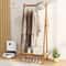 Rustic Bamboo Clothes Rack With Hanging Rod Rattan Storage Shelf Copper Hooks Freestanding Garment 4