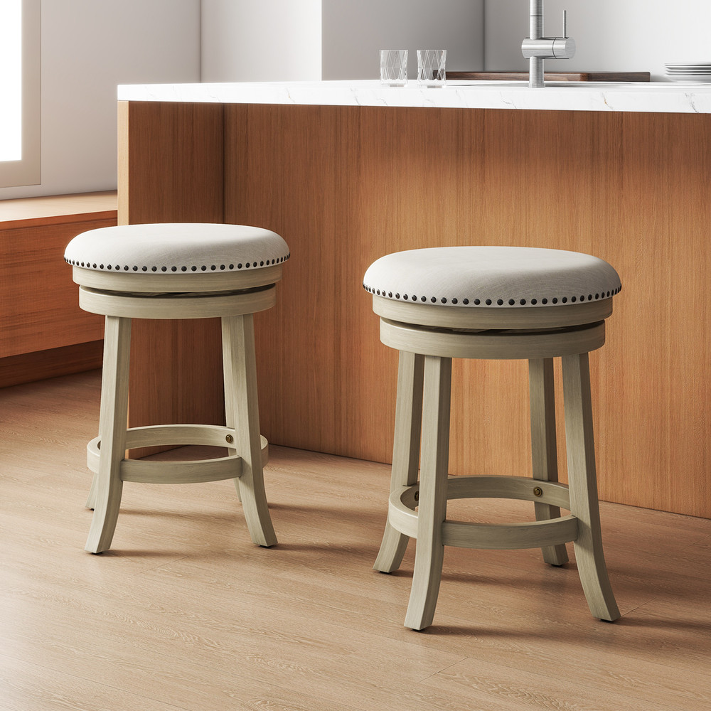 Swivel Bar Stools Wooden Frame Counter Height Chairs With Cushioned Seat Footrest  Vintage Rivet De 1