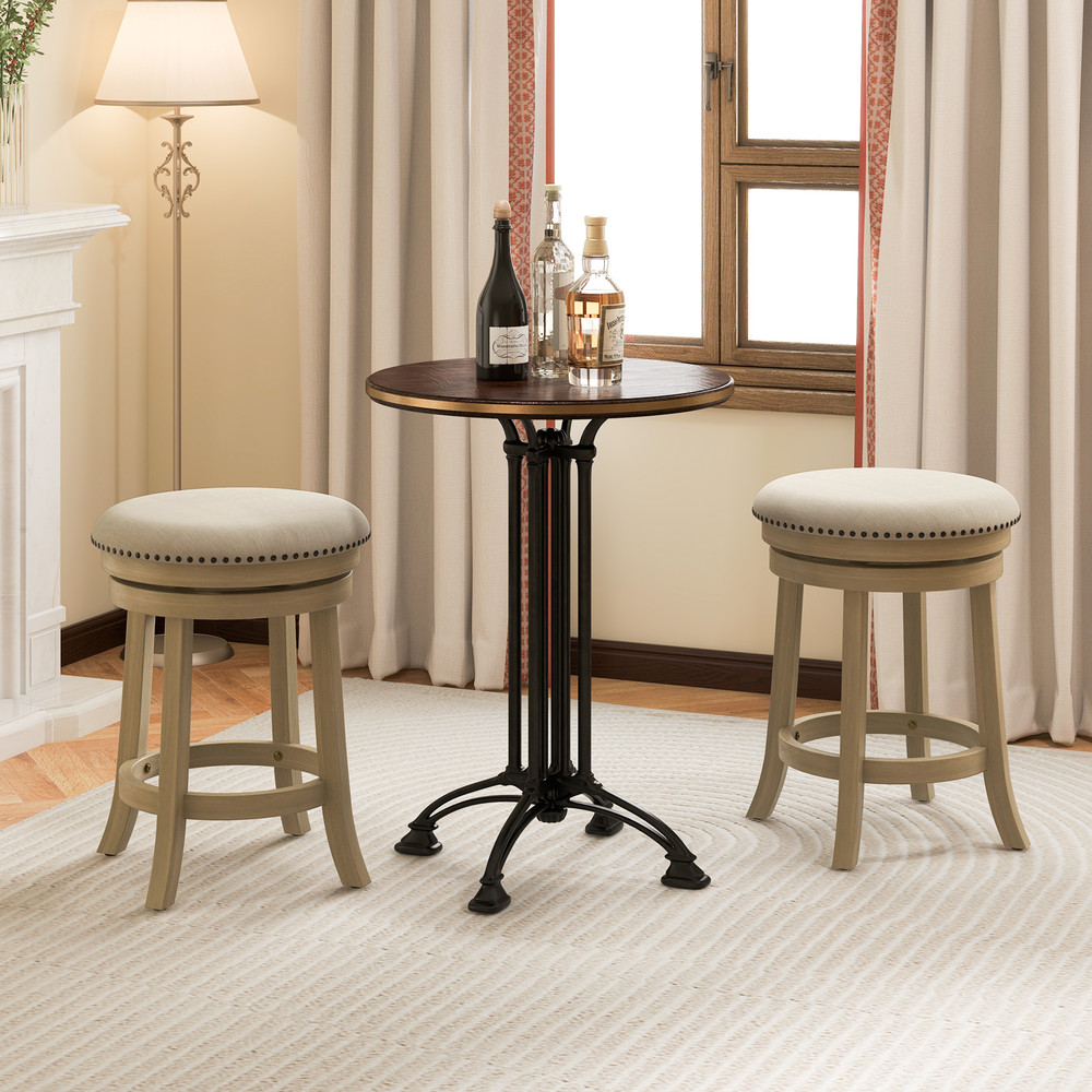 Swivel Bar Stools Wooden Frame Counter Height Chairs With Cushioned Seat Footrest  Vintage Rivet De 2