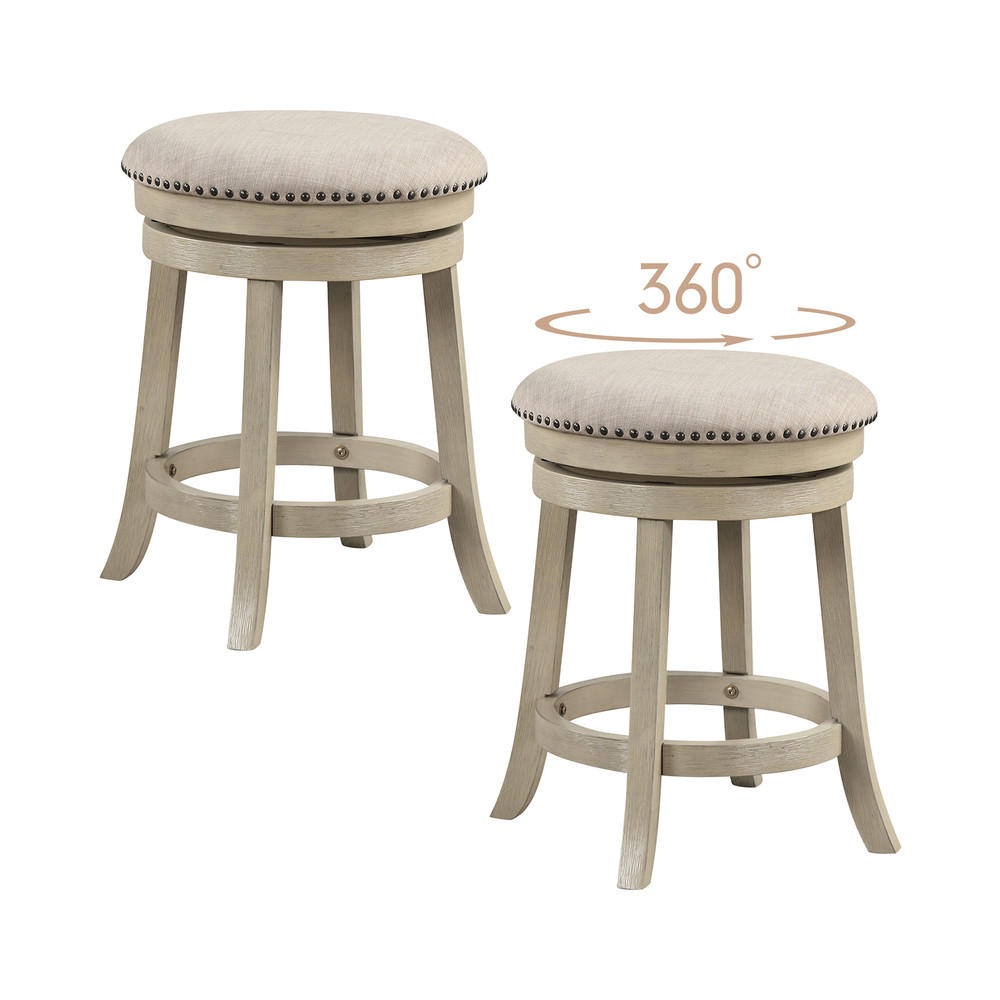 Swivel Bar Stools Wooden Frame Counter Height Chairs With Cushioned Seat Footrest  Vintage Rivet De 0