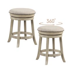 swivel bar stools, wooden frame counter height chairs with cushioned seat, footrest & vintage rivet detailing