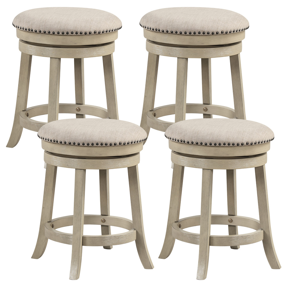 Swivel Bar Stools Wooden Frame Counter Height Chairs With Cushioned Seat Footrest  Vintage Rivet De 7