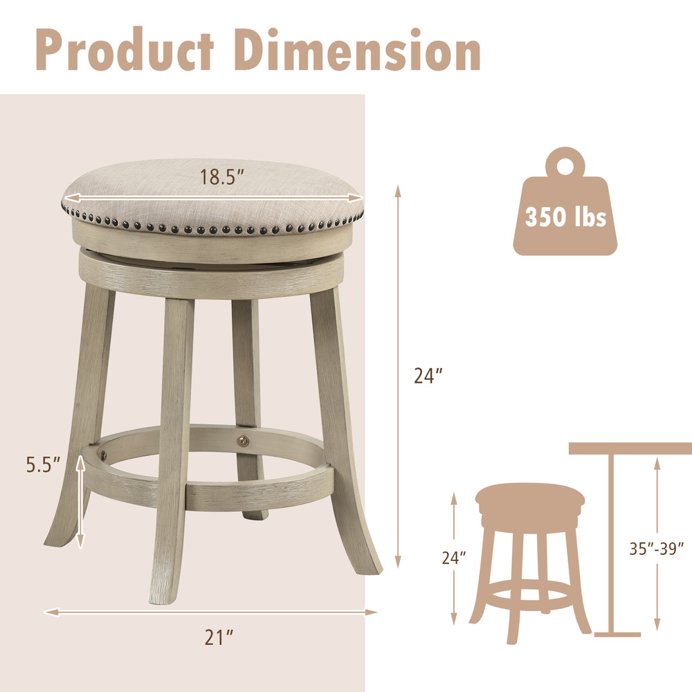 Swivel Bar Stools Wooden Frame Counter Height Chairs With Cushioned Seat Footrest  Vintage Rivet De 6