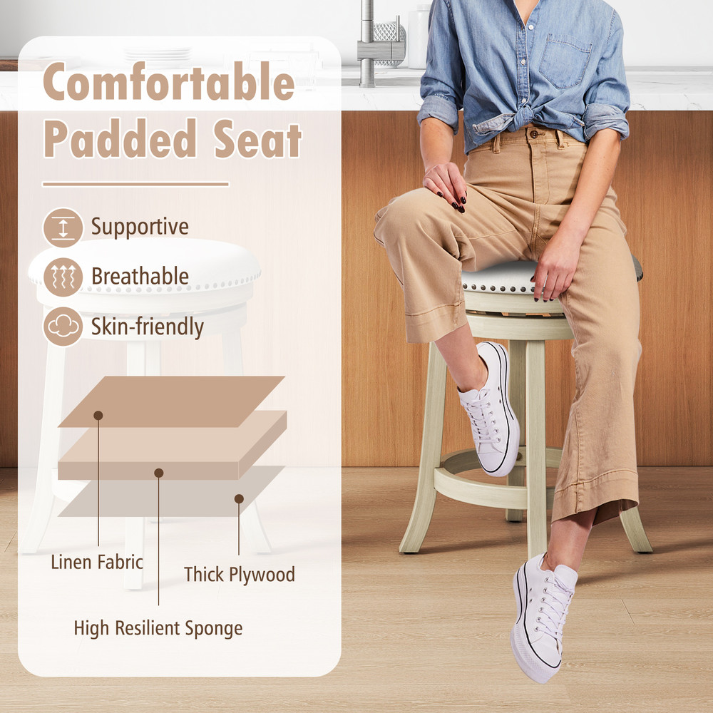 Swivel Bar Stools Wooden Frame Counter Height Chairs With Cushioned Seat Footrest  Vintage Rivet De 3