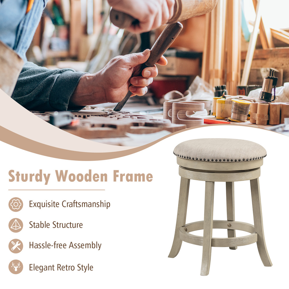 Swivel Bar Stools Wooden Frame Counter Height Chairs With Cushioned Seat Footrest  Vintage Rivet De 4