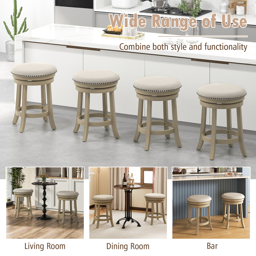 Swivel Bar Stools Wooden Frame Counter Height Chairs With Cushioned Seat Footrest  Vintage Rivet De 5