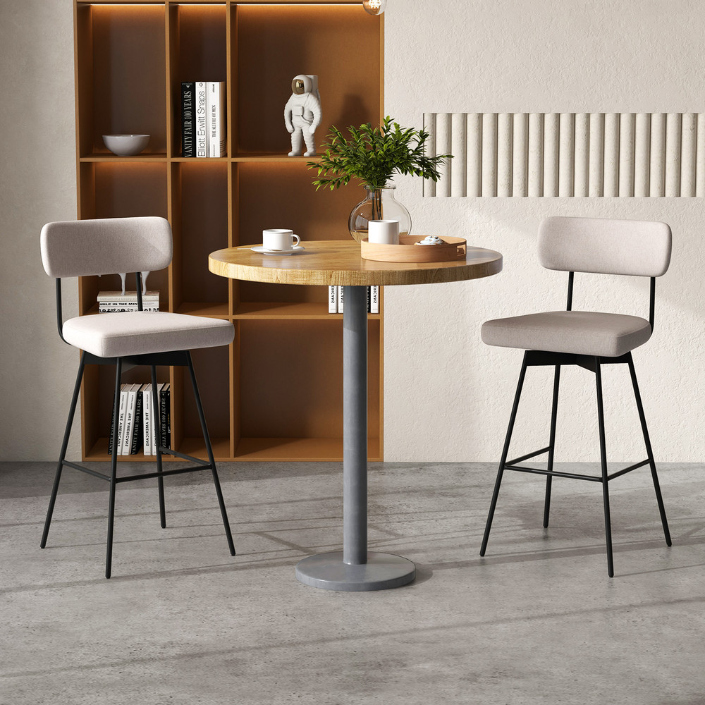 Upholstered Swivel Bar Stools With Backrest  Footrest Counter Height Bar Chairs For Kitchen Island  1