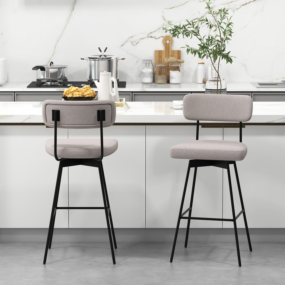 Upholstered Swivel Bar Stools With Backrest  Footrest Counter Height Bar Chairs For Kitchen Island  2