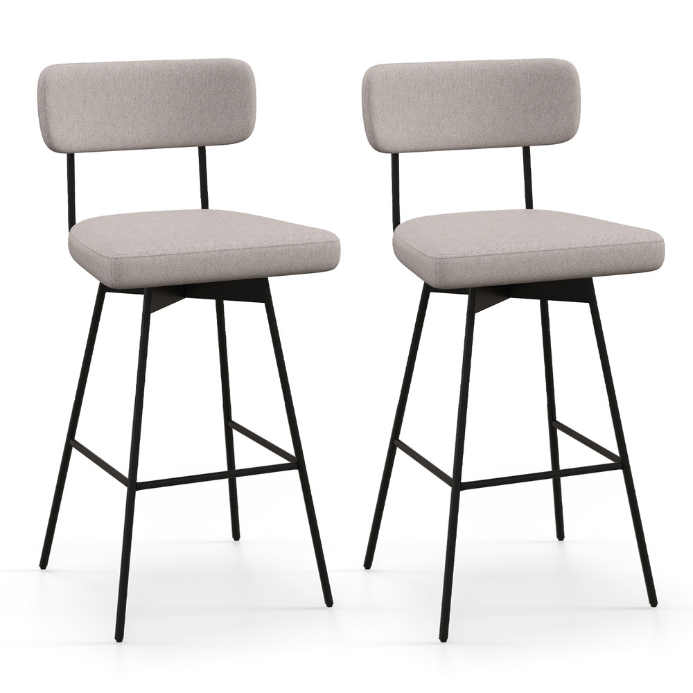 Upholstered Swivel Bar Stools With Backrest  Footrest Counter Height Bar Chairs For Kitchen Island  0