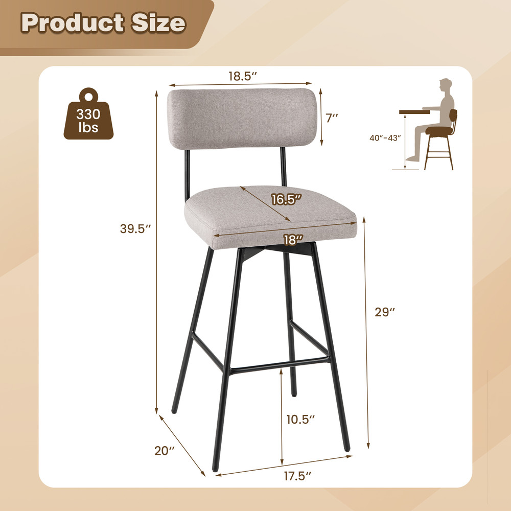 Upholstered Swivel Bar Stools With Backrest  Footrest Counter Height Bar Chairs For Kitchen Island  7