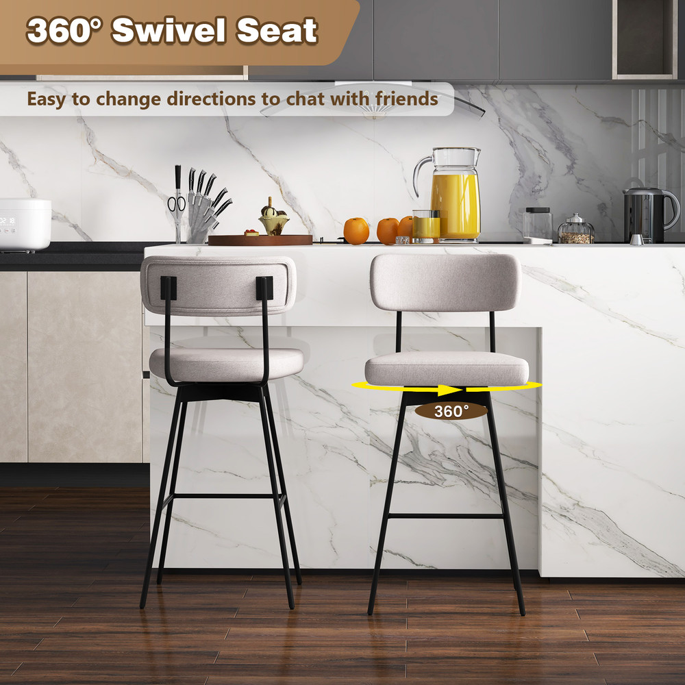 Upholstered Swivel Bar Stools With Backrest  Footrest Counter Height Bar Chairs For Kitchen Island  5