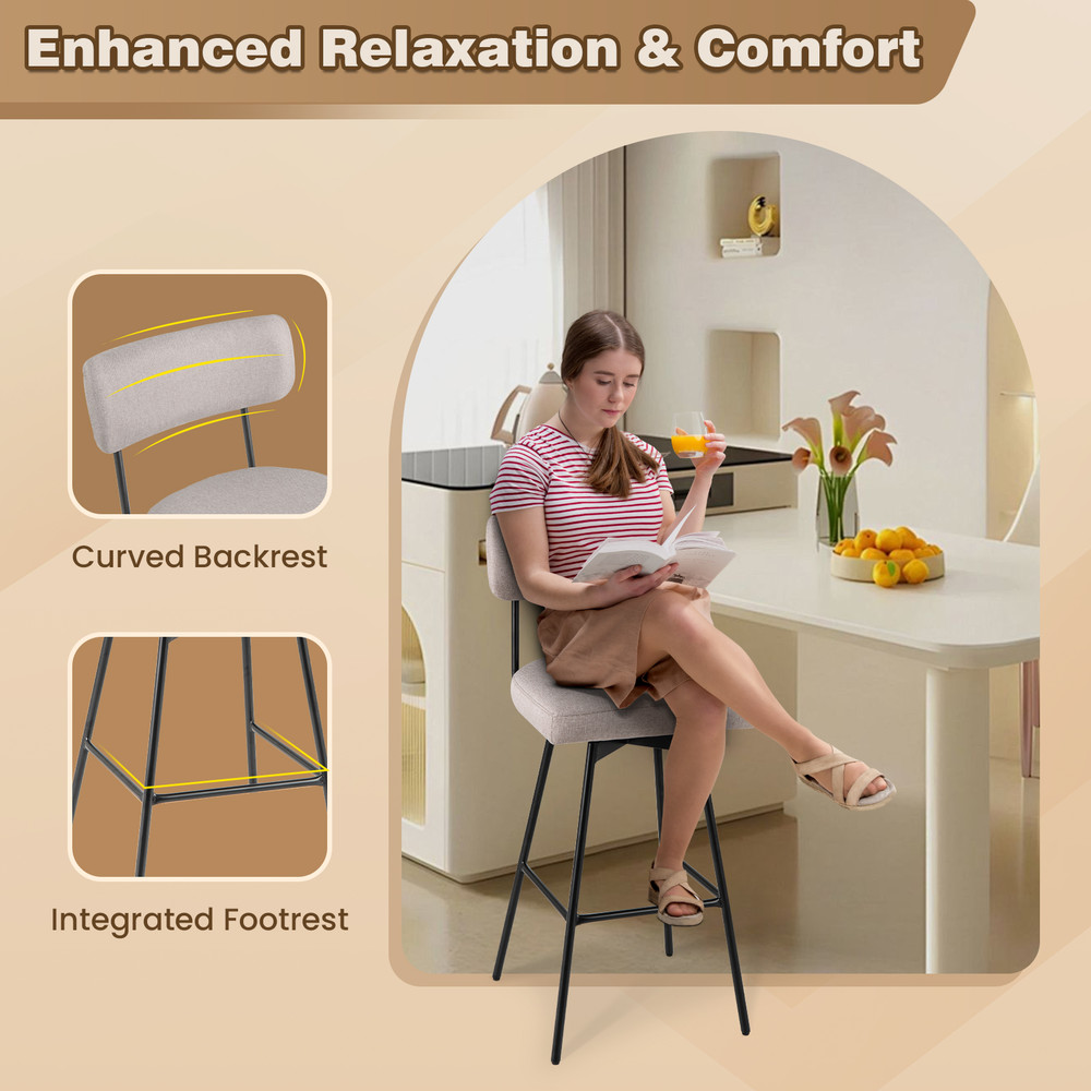 Upholstered Swivel Bar Stools With Backrest  Footrest Counter Height Bar Chairs For Kitchen Island  6
