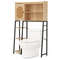 Freestanding Over The Toilet Storage Cabinet With PE Rattan Door Open Shelves  Adjustable Compartme 0