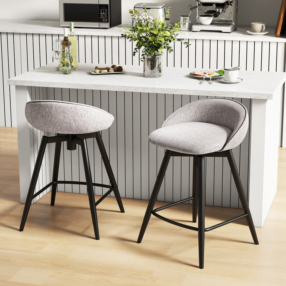 Modern Upholstered Bar Stools With Footrest And Backrest Swivel Counter Height Chairs For Kitchen I 1