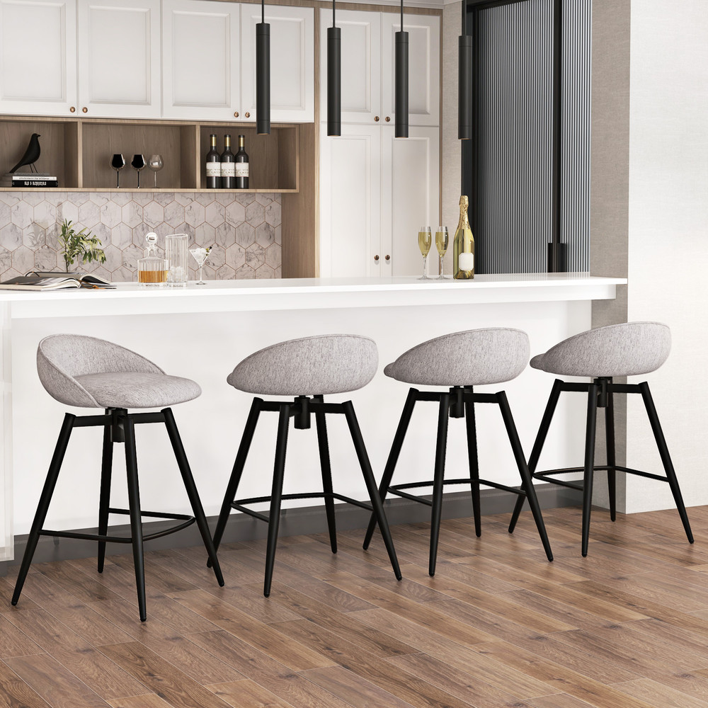 Modern Upholstered Bar Stools With Footrest And Backrest Swivel Counter Height Chairs For Kitchen I 2