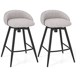 modern upholstered bar stools with footrest and backrest, swivel counter height chairs for kitchen island, pub