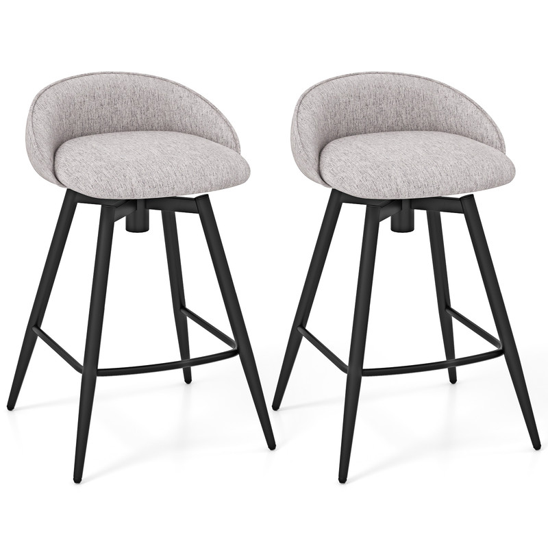 Modern Upholstered Bar Stools With Footrest And Backrest Swivel Counter Height Chairs For Kitchen I 0