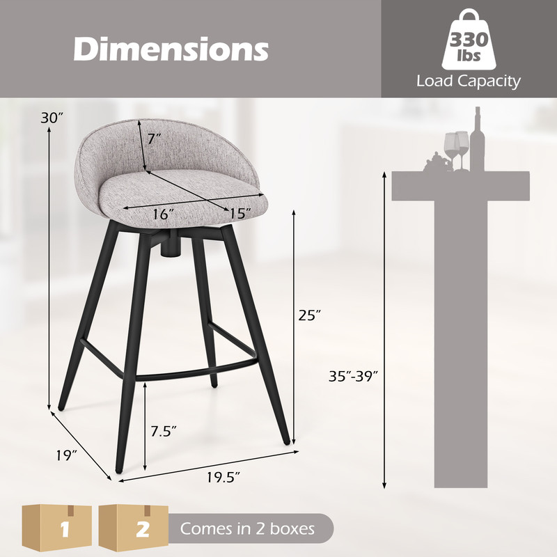 Modern Upholstered Bar Stools With Footrest And Backrest Swivel Counter Height Chairs For Kitchen I 6