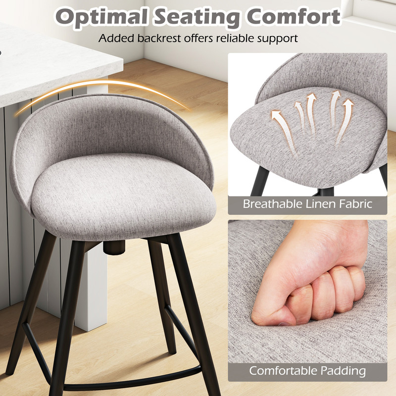 Modern Upholstered Bar Stools With Footrest And Backrest Swivel Counter Height Chairs For Kitchen I 3