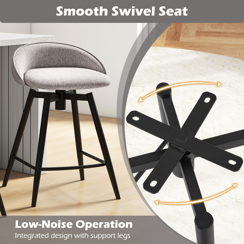 Modern Upholstered Bar Stools With Footrest And Backrest Swivel Counter Height Chairs For Kitchen I 5