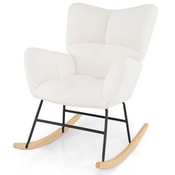 modern nursery rocking chair with ergonomic backrest & armrest, soft teddy fabric glider chair for baby, nursing & home