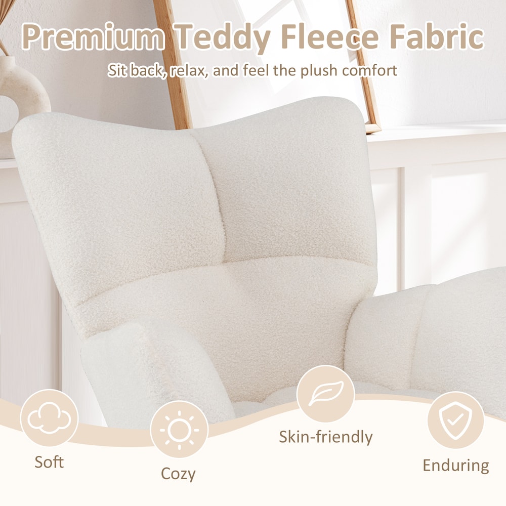 Modern Nursery Rocking Chair With Ergonomic Backrest Armrest Soft Teddy Fabric Glider Chair For Ba 5