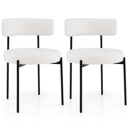 modern boucle dining chair with curved backrest and metal legs, upholstered accent chairs for dining room, home use