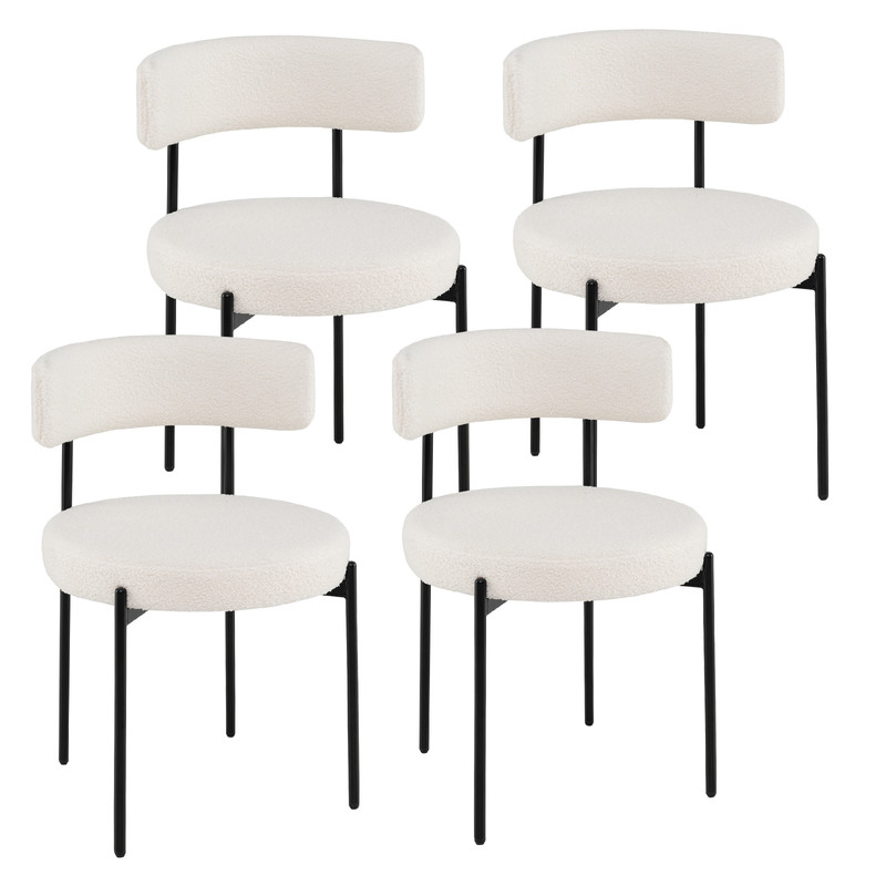 Boucle Dining Chairs With Curved Backrest  Metal Legs Modern Upholstered Round Seat Side Chairs For 0