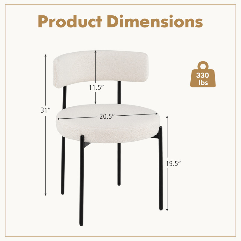 Boucle Dining Chairs With Curved Backrest  Metal Legs Modern Upholstered Round Seat Side Chairs For 7