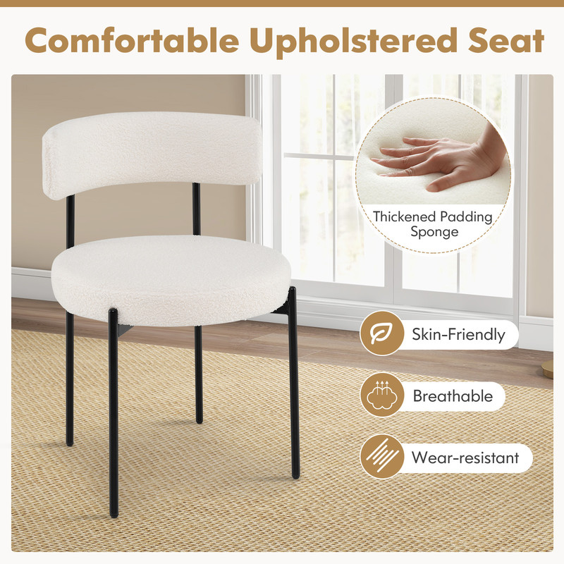 Boucle Dining Chairs With Curved Backrest  Metal Legs Modern Upholstered Round Seat Side Chairs For 5