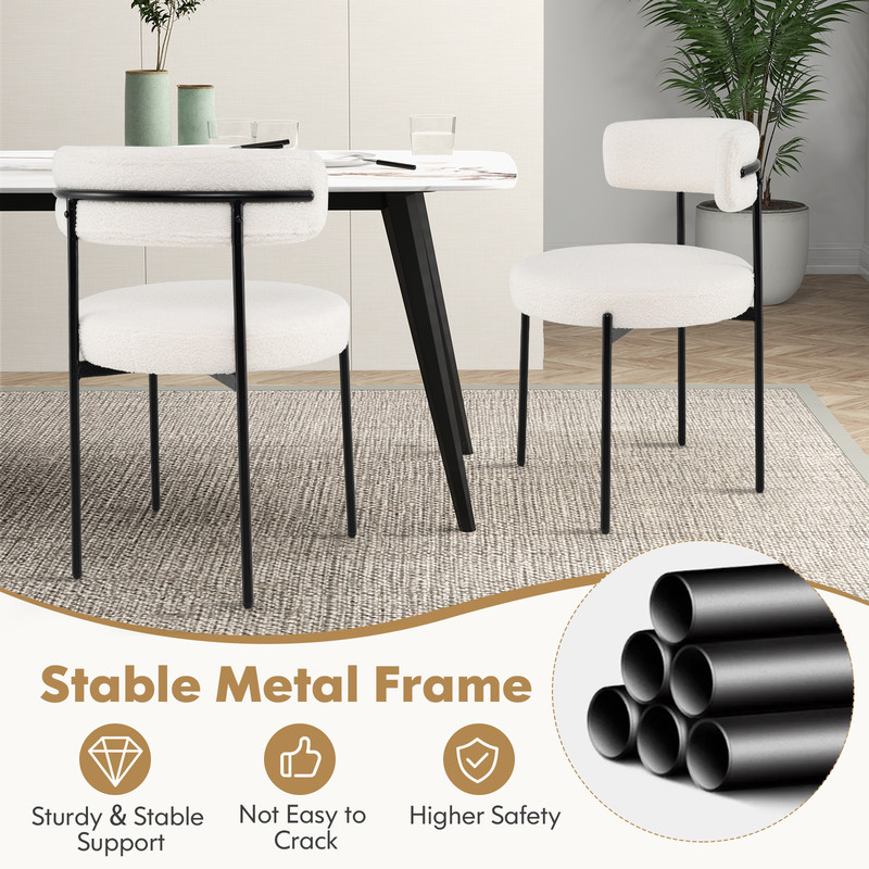 Boucle Dining Chairs With Curved Backrest  Metal Legs Modern Upholstered Round Seat Side Chairs For 6