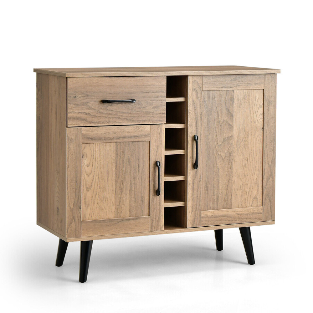 Modern Wine Bar Buffet Cabinet With Bottle Wine Rack Adjustable Storage Drawer  Double Door Sideboa 0