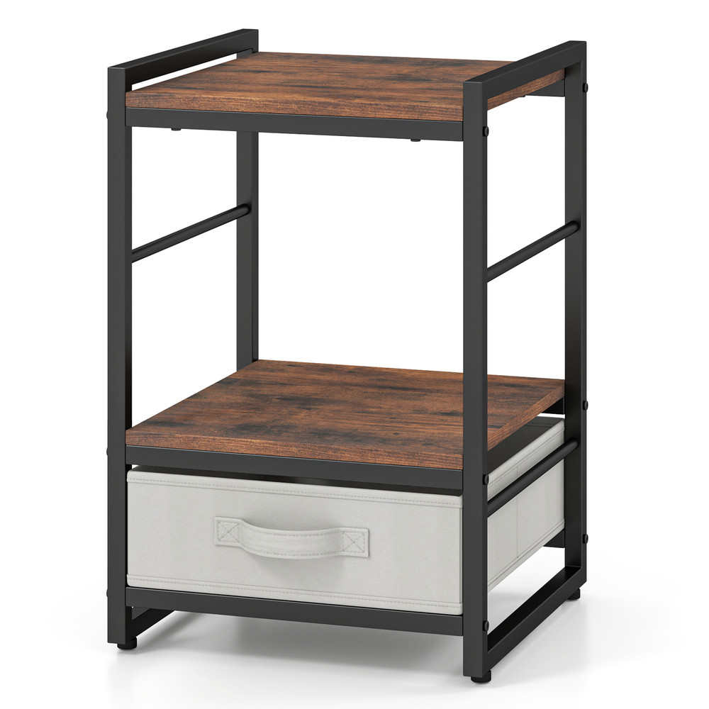Nightstand Industrial Bedside Table With Open Storage Shelf And Fabric Drawer For Bedroom Or Living 0