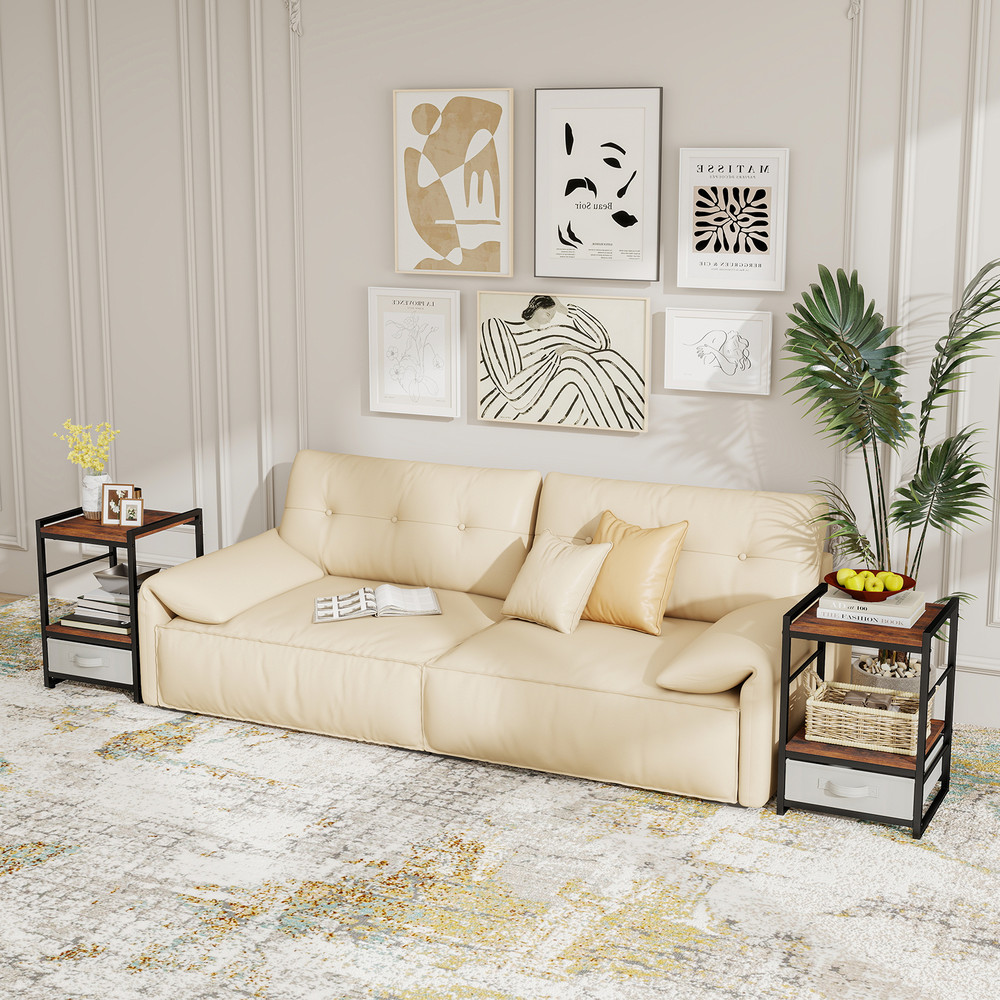 Nightstand Industrial Bedside Table With Open Storage Shelf And Fabric Drawer For Bedroom Or Living 3