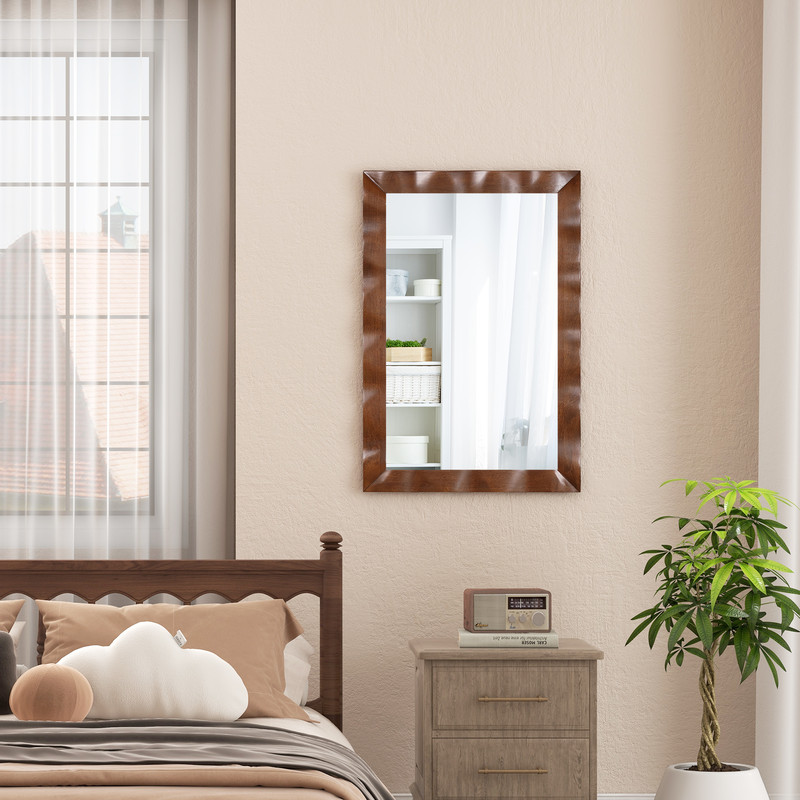415 X 28 Inches Farmhouse Wall Mirror With Solid Wood Frame Rustic Brown Elegance 2