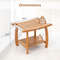2-Tier Teak Wood Shower Bench with Curved Seat, Sturdy Shower Stool & Storage Shelf