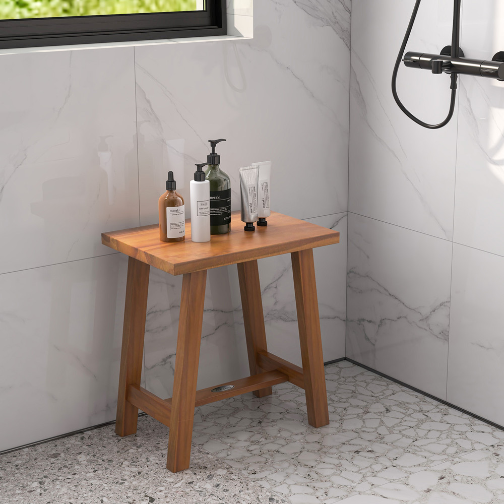 Premium Teak Shower Bench, Bathroom Shower Stool for Shaving Legs & Spa Bath