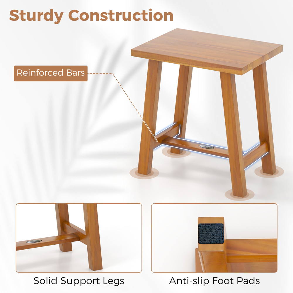 Premium Teak Shower Bench, Bathroom Shower Stool for Shaving Legs & Spa Bath