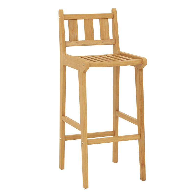 Teak Wood Bar Stool With PE Rattan Weaving 330 Lb Capacity Stool With Back Support  Footrest 7