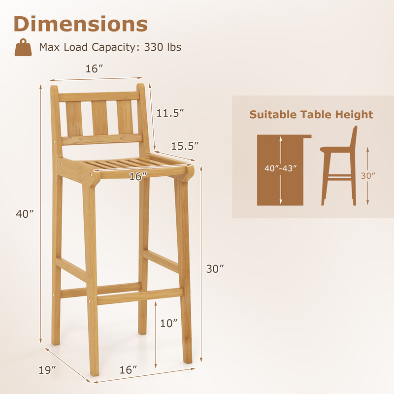 Teak Wood Bar Stool With PE Rattan Weaving 330 Lb Capacity Stool With Back Support  Footrest 5
