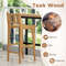 Teak Wood Bar Stool With PE Rattan Weaving 330 Lb Capacity Stool With Back Support  Footrest 4