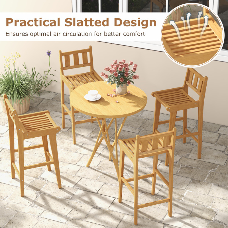 Teak Wood Bar Stool With PE Rattan Weaving 330 Lb Capacity Stool With Back Support  Footrest 6