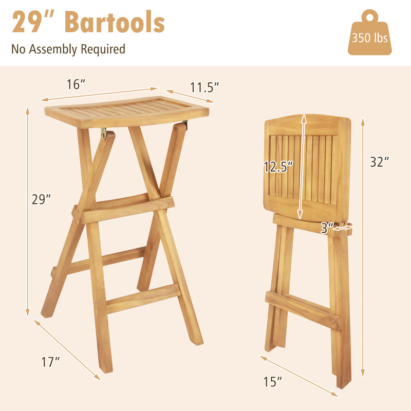 Set Of 2 No Assembly Outdoor Bar Stools Teak Wood Folding Stools With Countered Seat 350 Lb Capacit 6