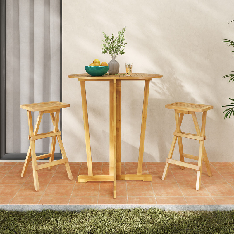 Set Of 2 No Assembly Outdoor Bar Stools Teak Wood Folding Stools With Countered Seat 350 Lb Capacit 2